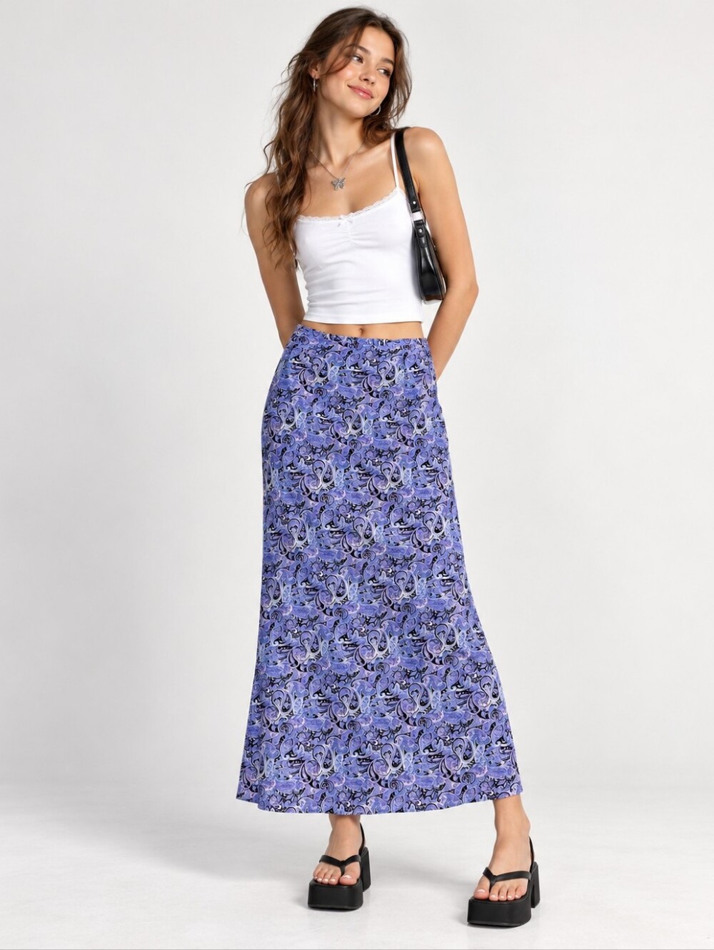 Vintage Y2K Reitmans Maxi Skirt Size 5 US M Purple Paisley EUC